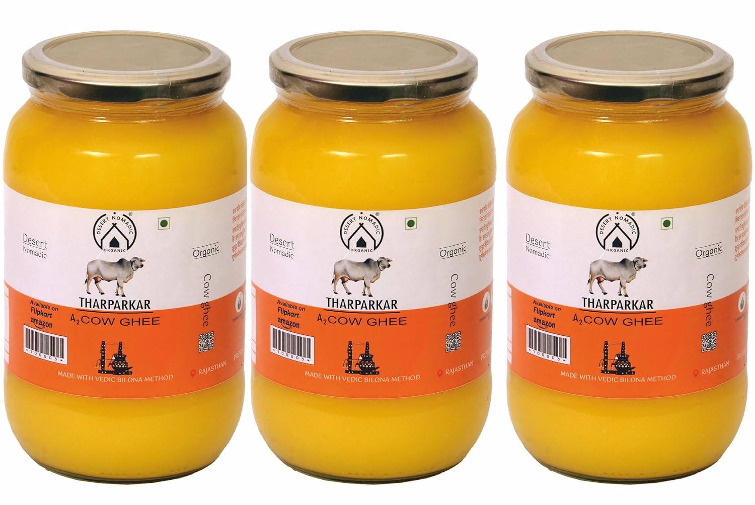 Desert Nomadic Organic A2 Cow Ghee Desi Tharparkar Cow Ghee 3 Packs