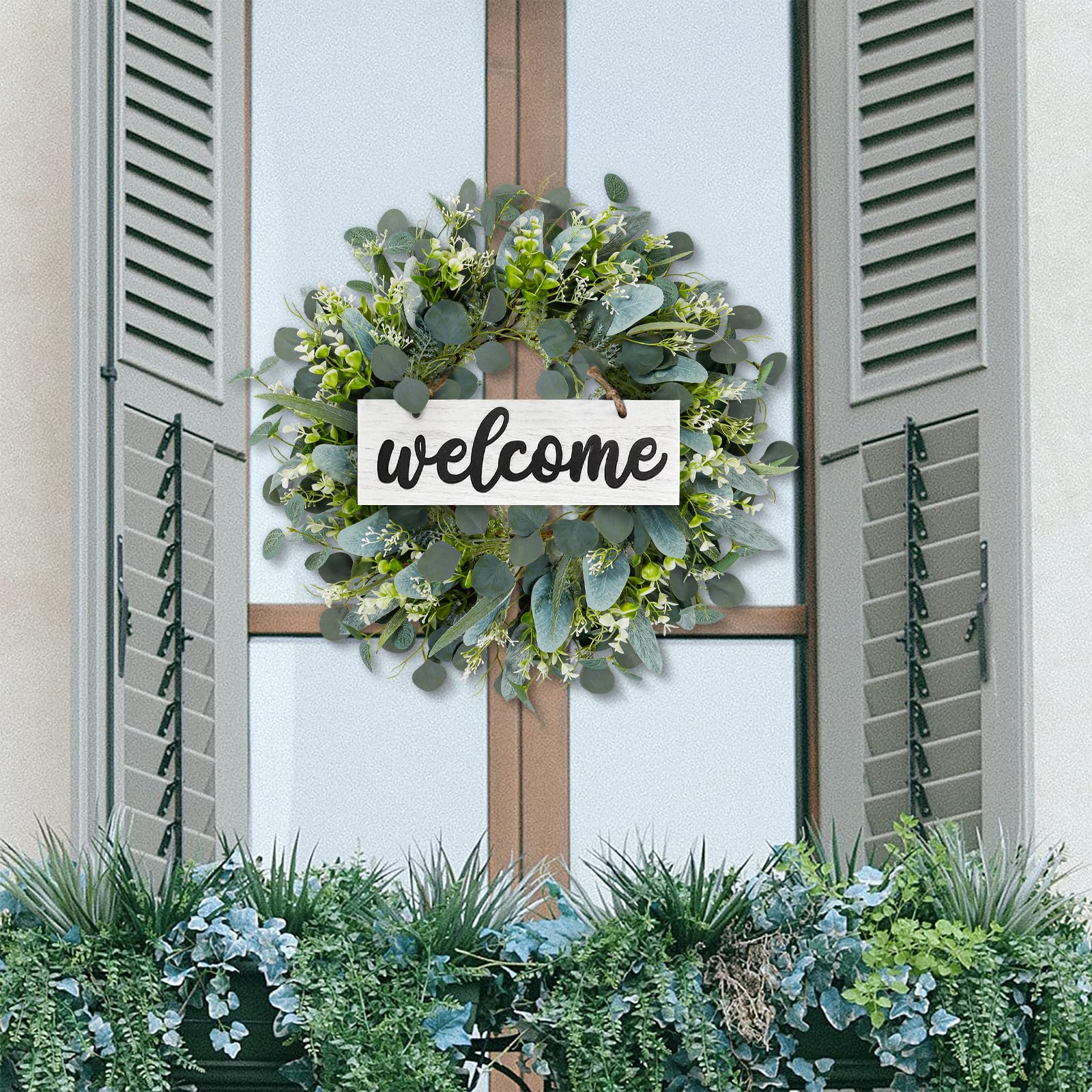 Ghirlanda Artificiale Di Eucalipto 47 Cm – Corona Primaverile Verde Per Porta, Decorazione Per Matrimoni, Pasqua E Estate, Con Foglie In PVC