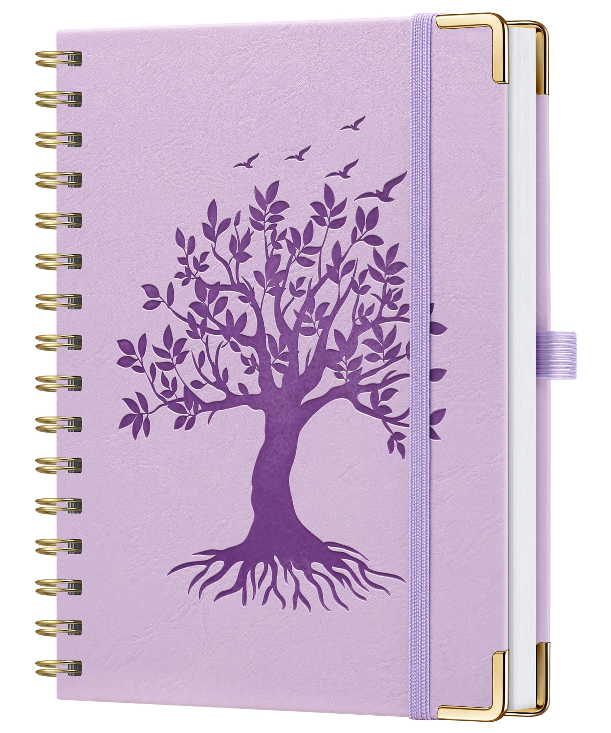 ZXHQ Premium A5 Journal Notebook, Embossed Tree of Life Cover, 176 Pages of 120 GSM Thick Paper, Twin-Wire Lay Flat Design, Reinforced Metal Corners & Expandable Inner Pocket – Lavender Purple