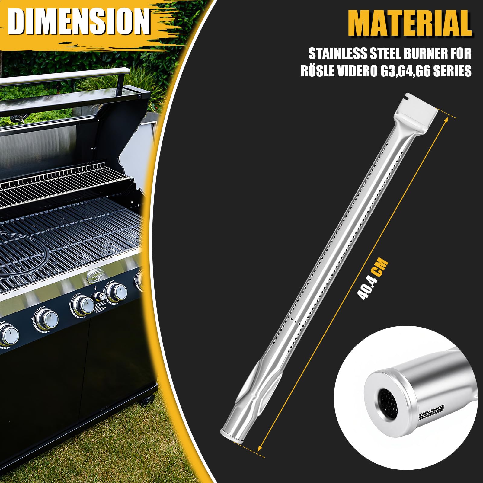 GFTIME Edelstahl Brenner für Rösle Videro G3 und G4, Gasgrill Brenner Ersatzteile für Rösle Videro Serie, 4 Stück