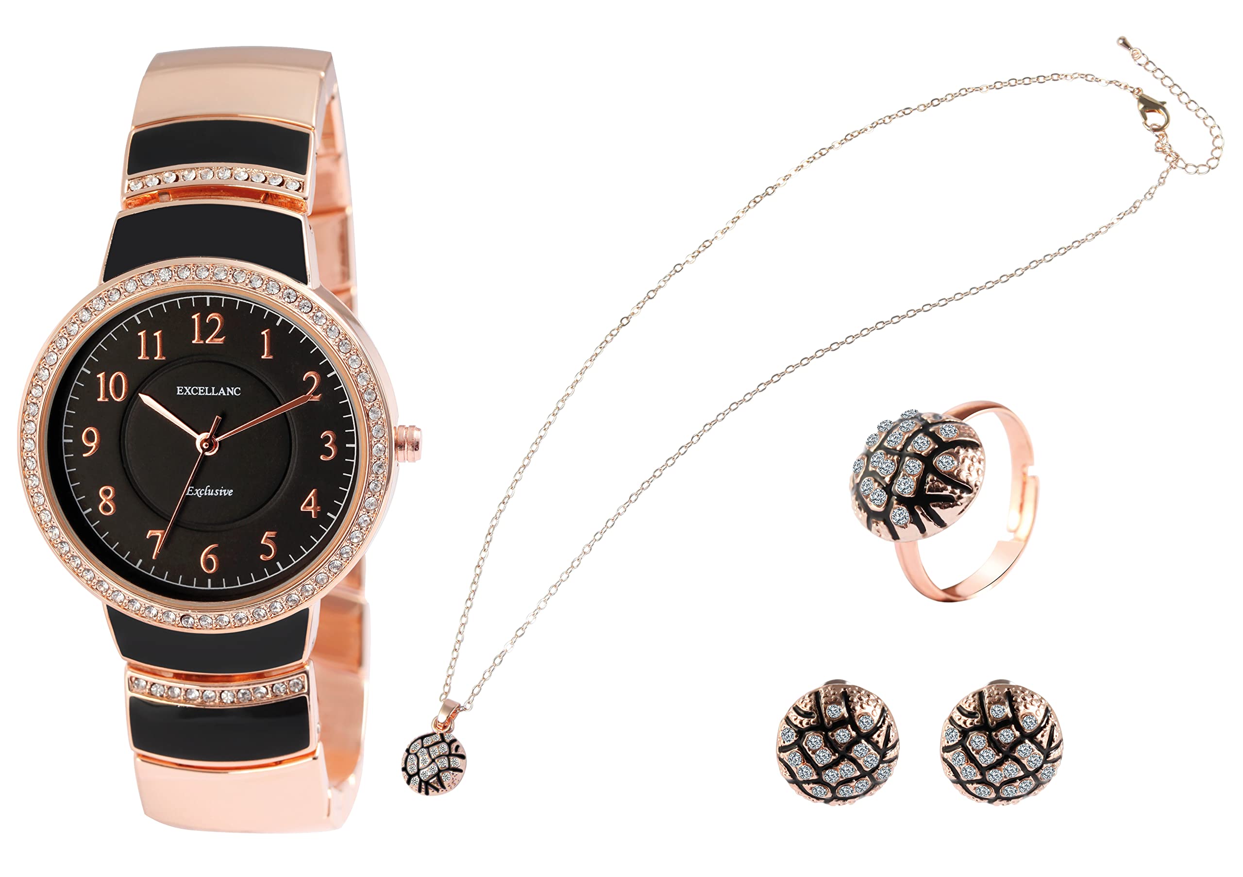 Excellanc Set regalo – Orologio da donna catena ciondolo anello orecchini 1800222, Metallo