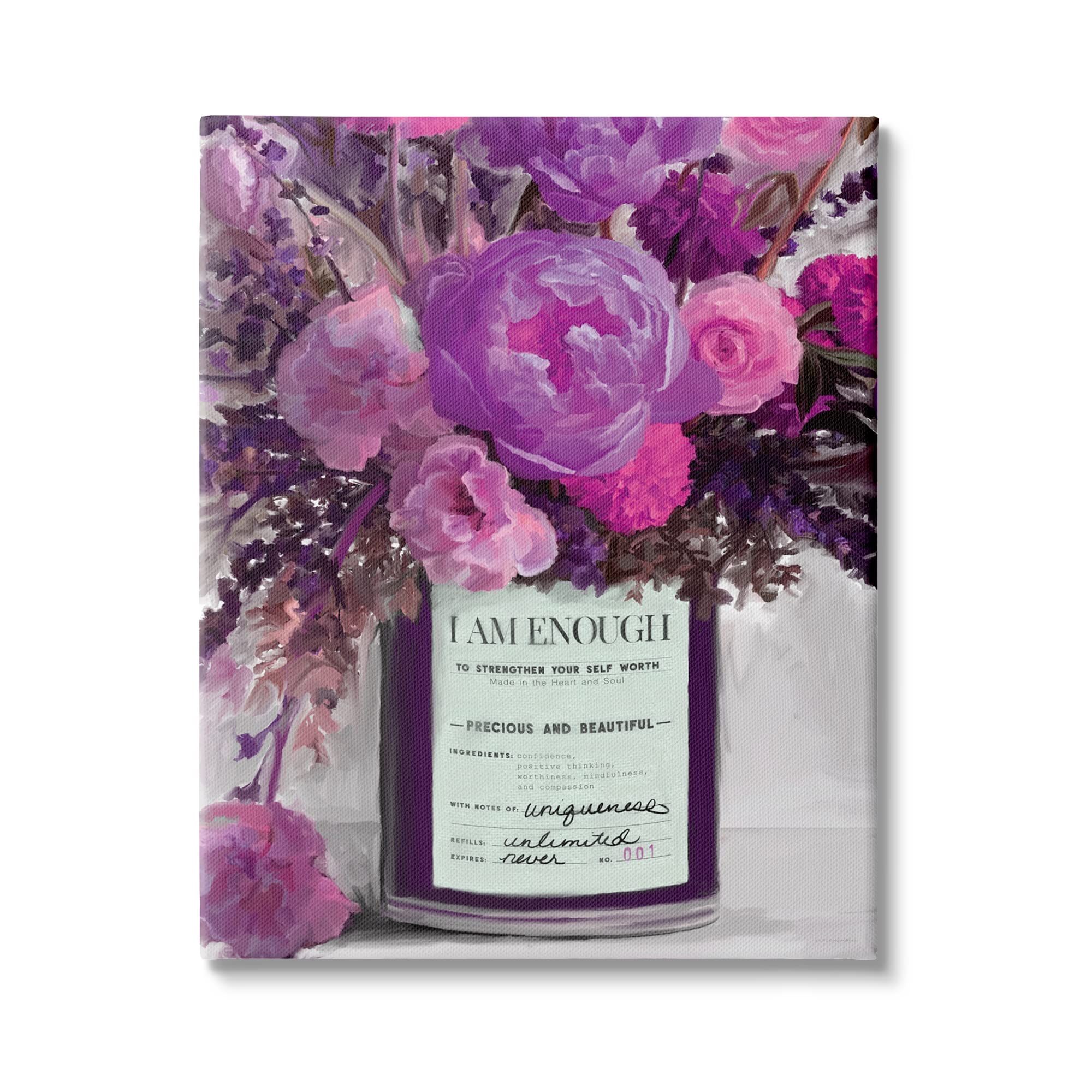 Stupell IndustriesI Am Enough Inspirational Phrase Purple Pink Flowers Canvas Wall Art, 16 x 20