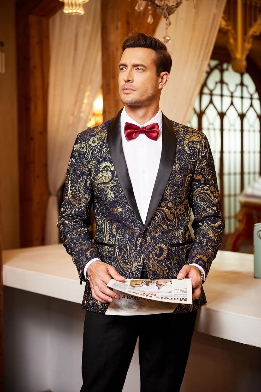 COOFANDY Men's Floral Tuxedo Jacket Luxury Embroidered Wedding Blazer Dress Suit for Party Dinner - Image 4