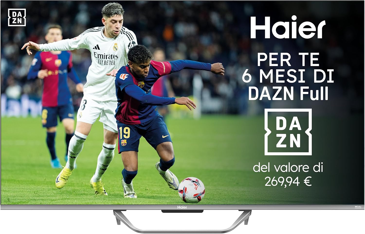 Haier QLED, 4K UHD 50'' Smart TV, Google TV, Dolby Audio, HDR 10, Telecomando Smart, Google Assistant, Bluetooth 5.1, Gaming Accelerator, USB 2.0, DBX TV, HDMI x4 [2025], 6 Mesi DAZN inclusi