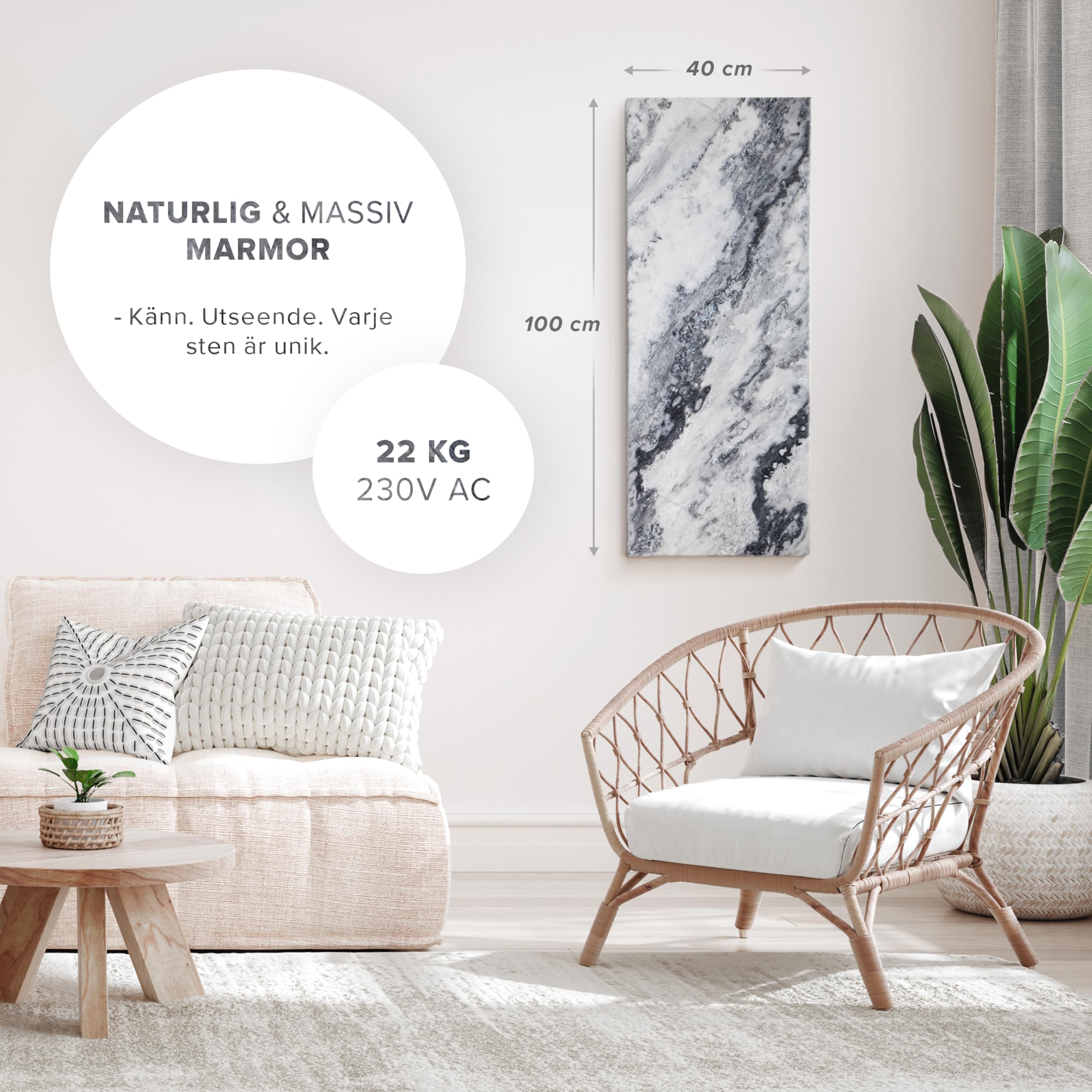 Promiennik podczerwieni z kamienia naturalnego z cyfrowym termostatem | 800 Watt | Qarama B-800 | energooszczędne ogrzewanie ścienne na podczerwień | 5 lat | niemiecka jakość
