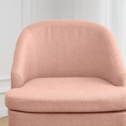 Miniatura 9 de Lindas sillas tapizadas de color rosa sucio con estilo barril, cómoda silla lateral redonda para sala de estar, dormitorio, espacios pequeños