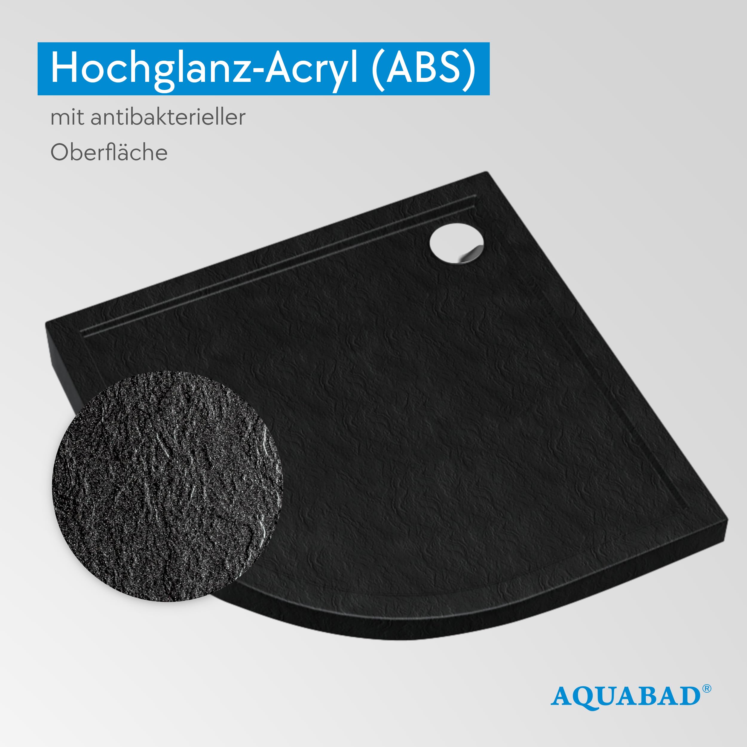 AQUABAD Duschwanne/Duschtasse | Basic Black Stone 90x90cm R55 Viertelkreis