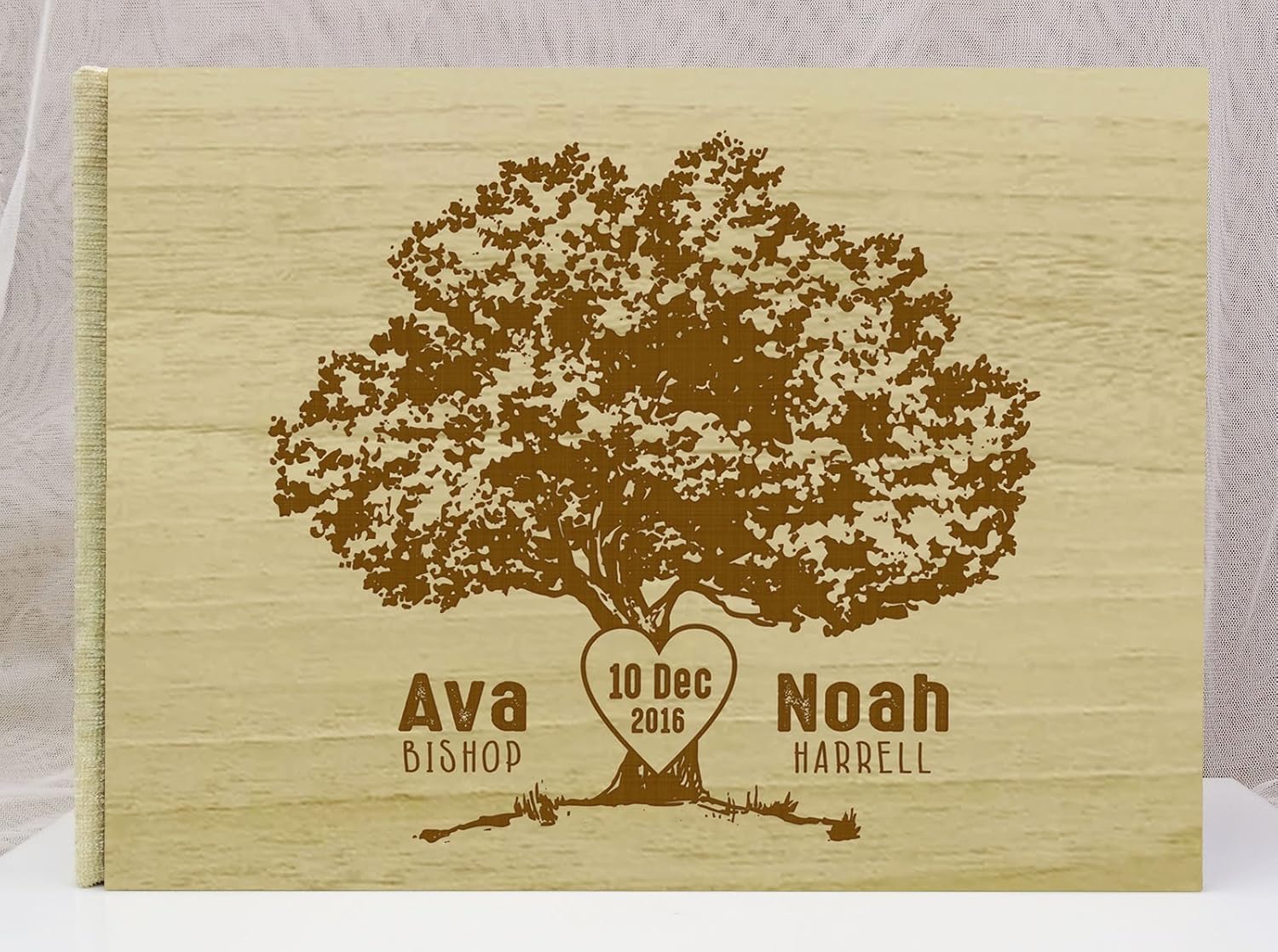 Custom Rustic Wedding Guest Book Wood Engraved Tree Design Bride & Groom Advice Guestbook - 50 Pages