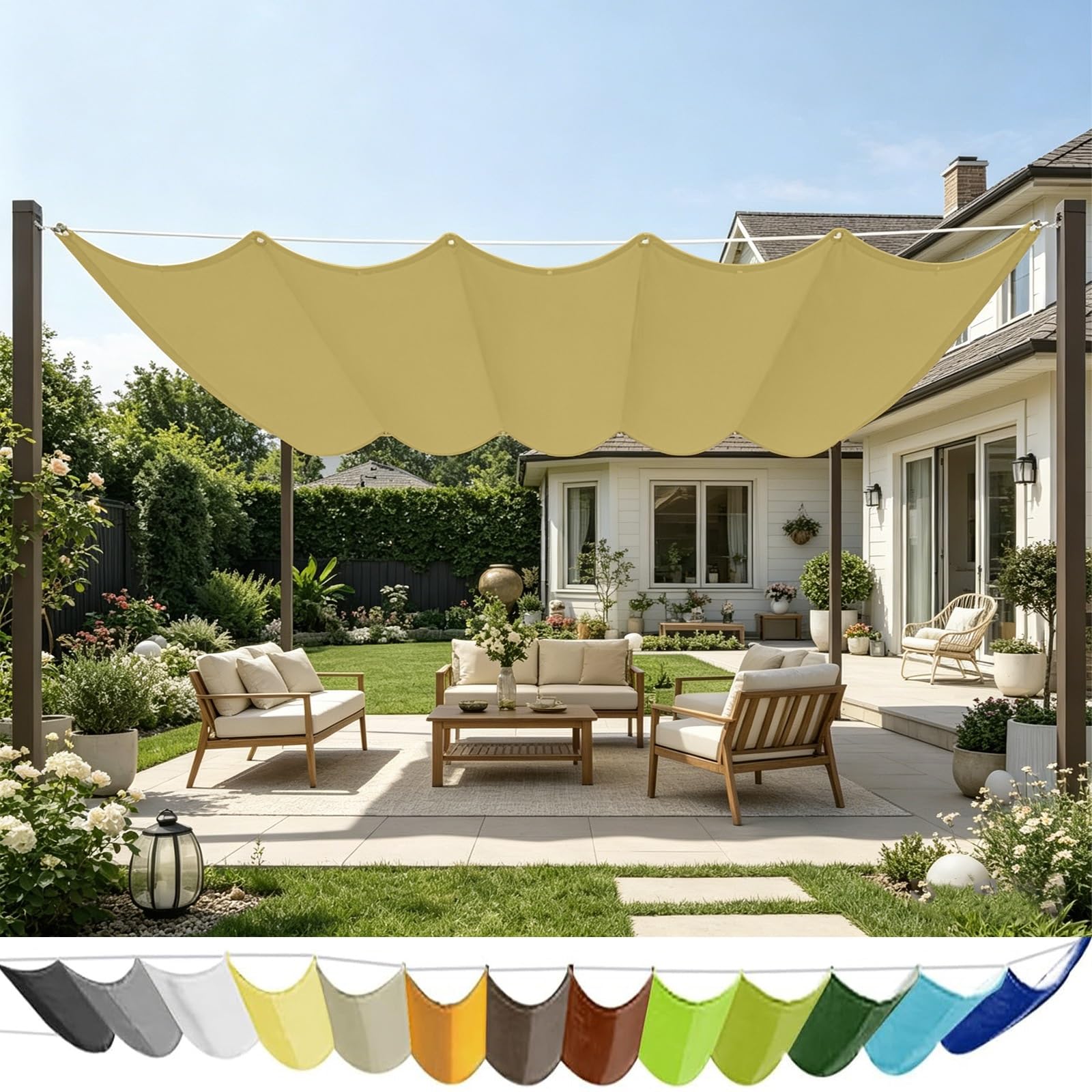 Żagiel Przeciwsłoneczny Anty-Uv 230 x 900 cm Odporny Na Warunki Atmosferyczne Wytrzymały Żagiel Przeciwsłoneczny Premium Prostokątny Na Zewnątrz Ogród Patio Na Imprezę, Piaskowy żółty