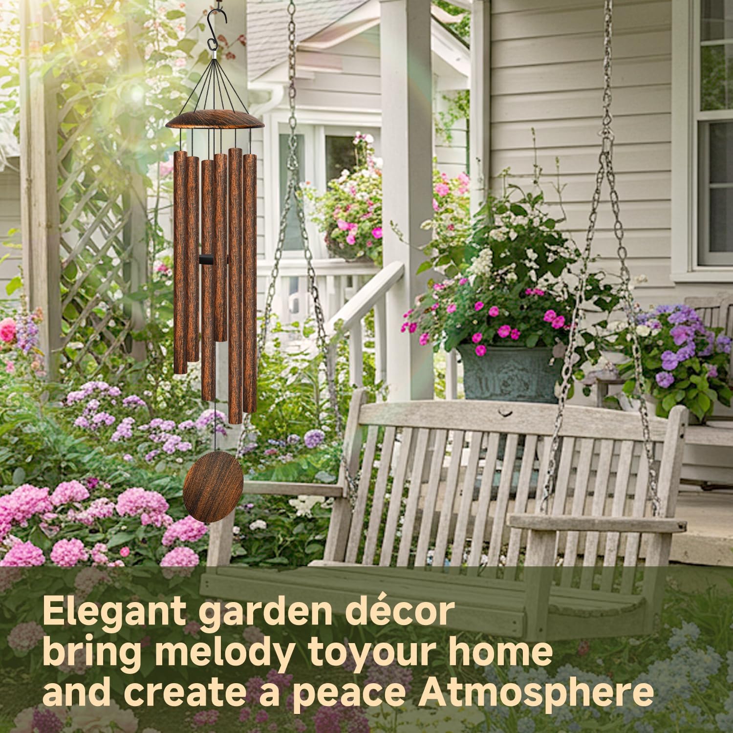 45" Large Wind Chimes for Outside, 6 Thick and Bold Aluminum Tubes Tuned Relaxing Melody Wind Chime Deep Tone, Big Wind Chimes for Garden Patio Decor, Great Gift Idea for Mother's Day (Vintage)