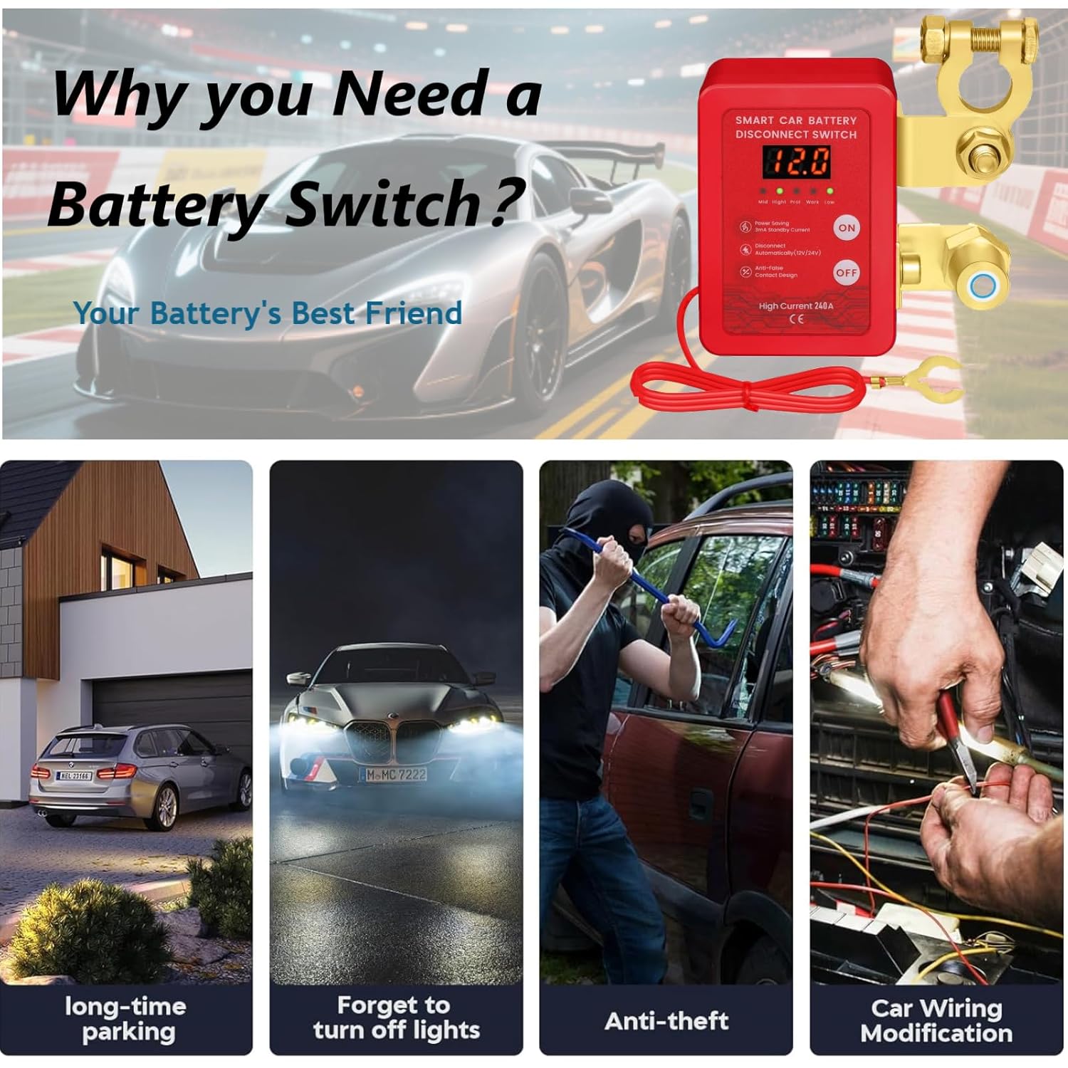 Smart Remote Battery Disconnect Switch 12V 24V Kill Switch for Car Intelligent Battery Power Smart Voltage Car Battery Kill Switch for Vehicle, RV, ATV, Truck, Boat