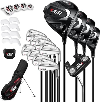 PGM 27 Piece Mens Complete Golf Club Set Right Handed R&A and USGA Certified with Driver Woods Hybrid Irons P S Wedges Putter Headcovers and Golf Stand Bag Black