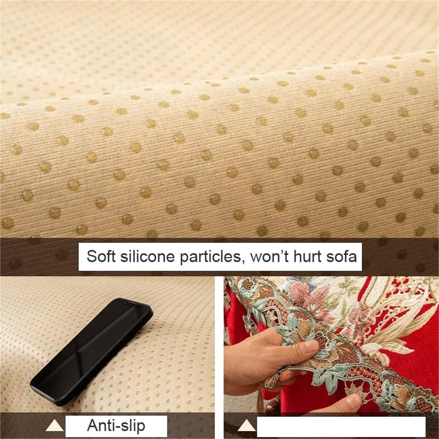 Vintage Textured Lace - Non-Slip Chenille Jacquard Slipcover for Leather Couch, Armchair, Chaise Lounge