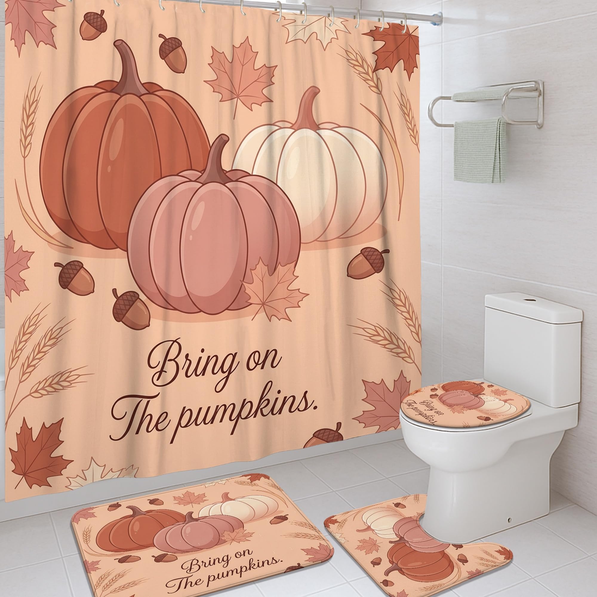 Rideaux de douche en toile citrouilles 183x183cm lavables avec crochets pour votre salle de bain
