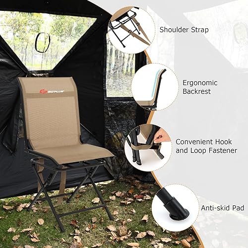 Miniatura 7 de Goplus Silla de caza, silla ciega giratoria de 360 con correa de transporte, capacidad de 330 libras, silla plegable y silenciosa de caza de