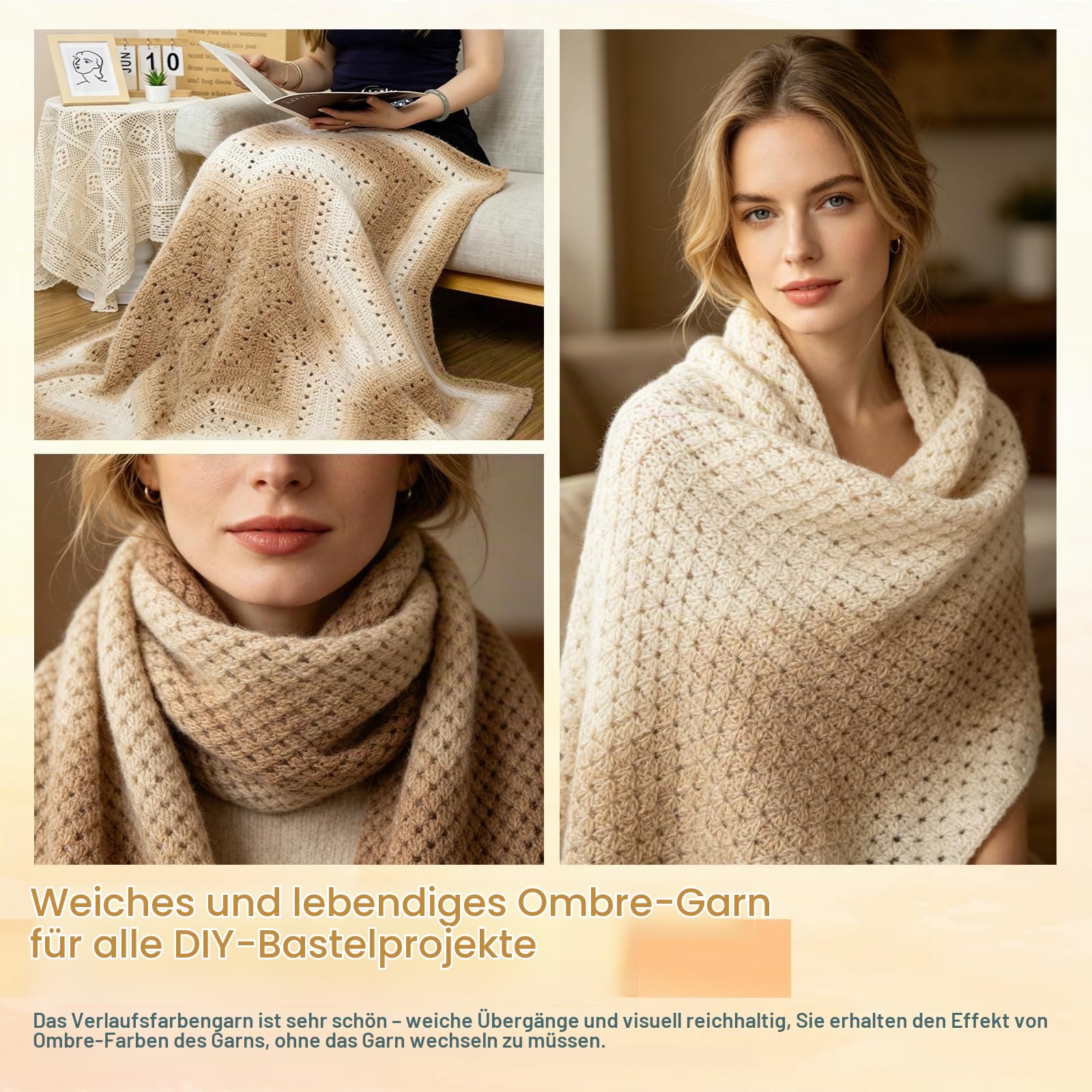 Aeelike 4 × 100g Warme Strickgarn Farbverlauf, Karamellbraun