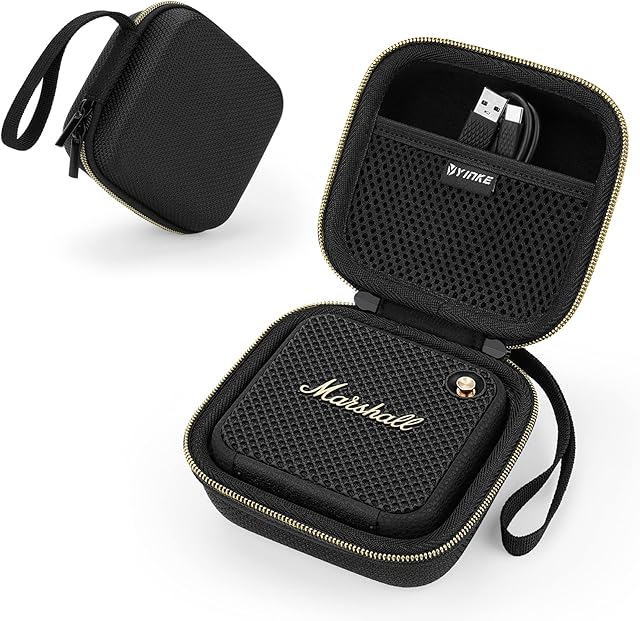 YINKE Case for Marshall Willen Portable Speaker, Hard Organizer Portable Carry Travel Cover Storage Bag (Black-Gold)