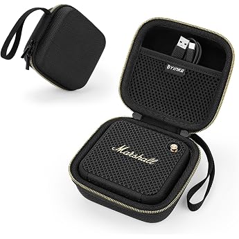 Yinke Hard Bag Case for Marshall Will Bluetooth Speaker, Hard Organiser, Portable Carrying Bag, Storage Bag (Golden Zipper)