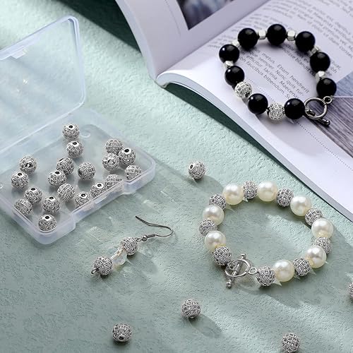 Miniatura 7 de Inbagi 40 cuentas espaciadoras de diamantes de imitación de oro blanco de 0.315 pulgadas (0.315 in), cuentas redondas de circonita cúbica para hacer