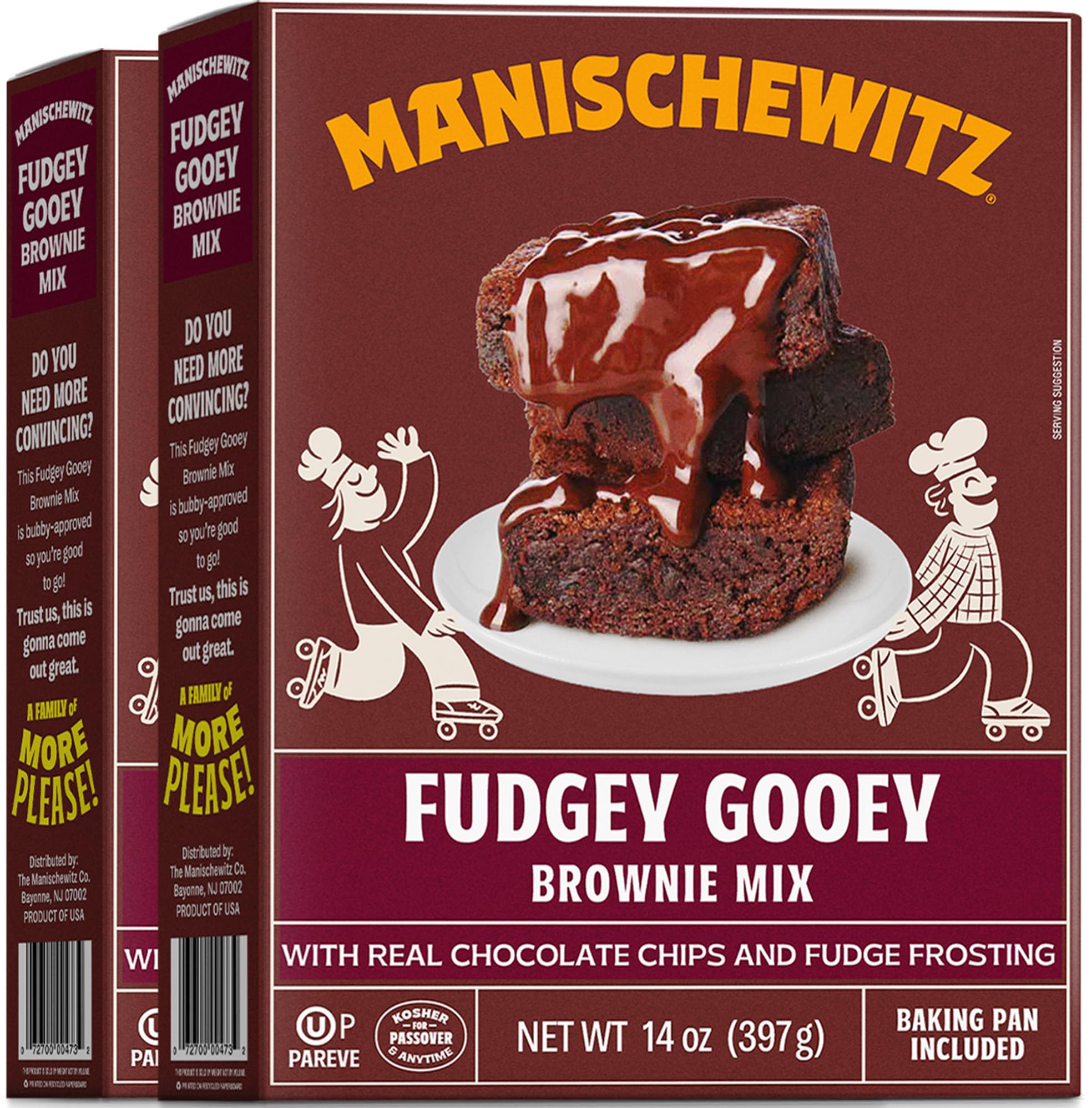 ManischewitzFudgy Chocolate Brownie Mix With Fudge Frosting 12oz (2 Pack) | Grain Free, Kosher for Passover, Baking Pan Included
