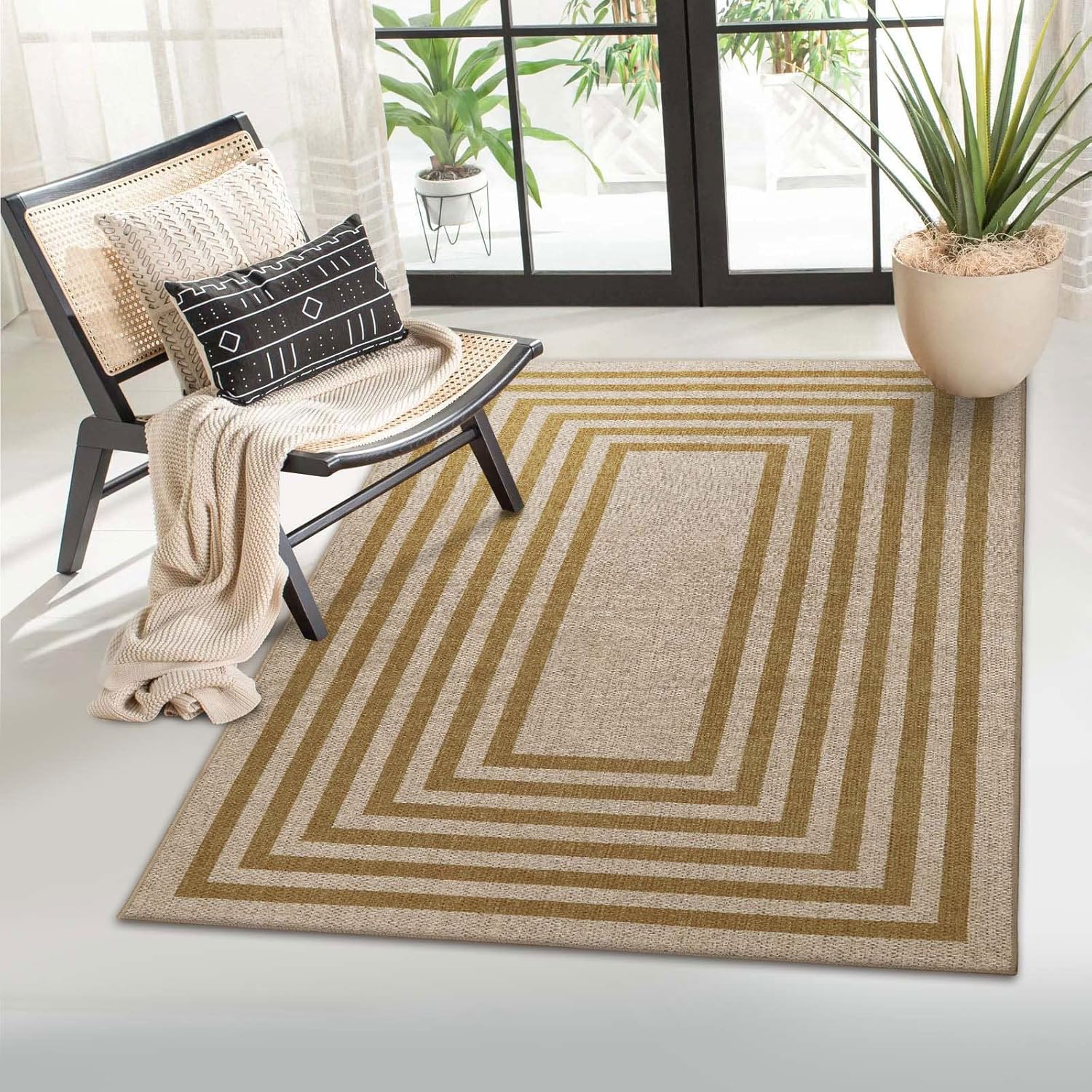 Lahome Modern Geometric Easy Jute Rug, Outdoor Rug 3x5