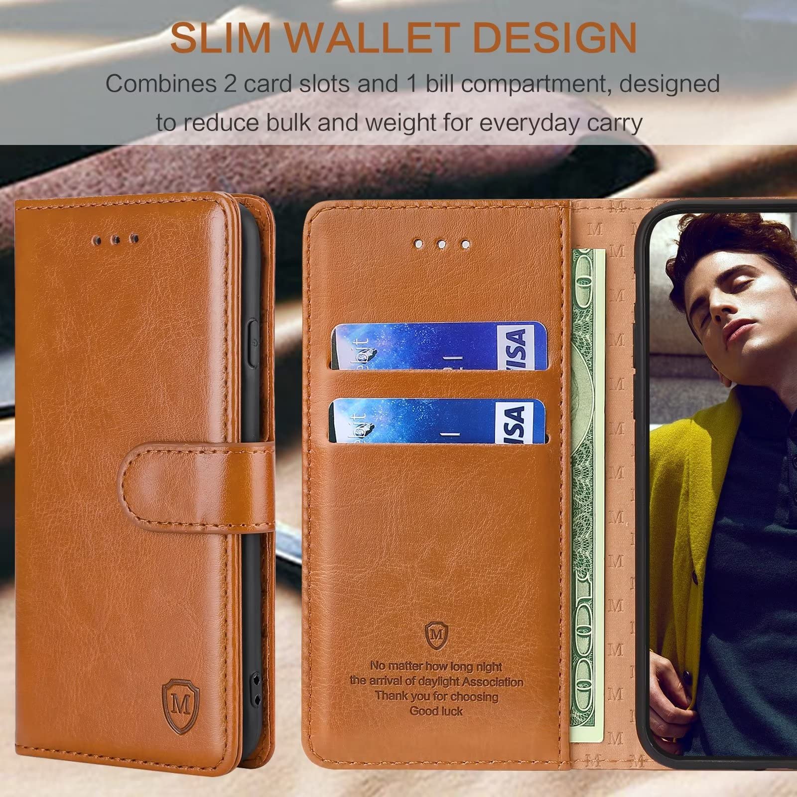 FMPCUON Funda para Xiaomi 12T/Xiaomi 12T Pro,Funda Libro Xiaomi 12T/Xiaomi 12T Pro Funda con Tapa,Cuero Carcasa Magnético Funda Cartera Móvil para Xiaomi 12T/Xiaomi 12T Pro, Marrón — view 4
