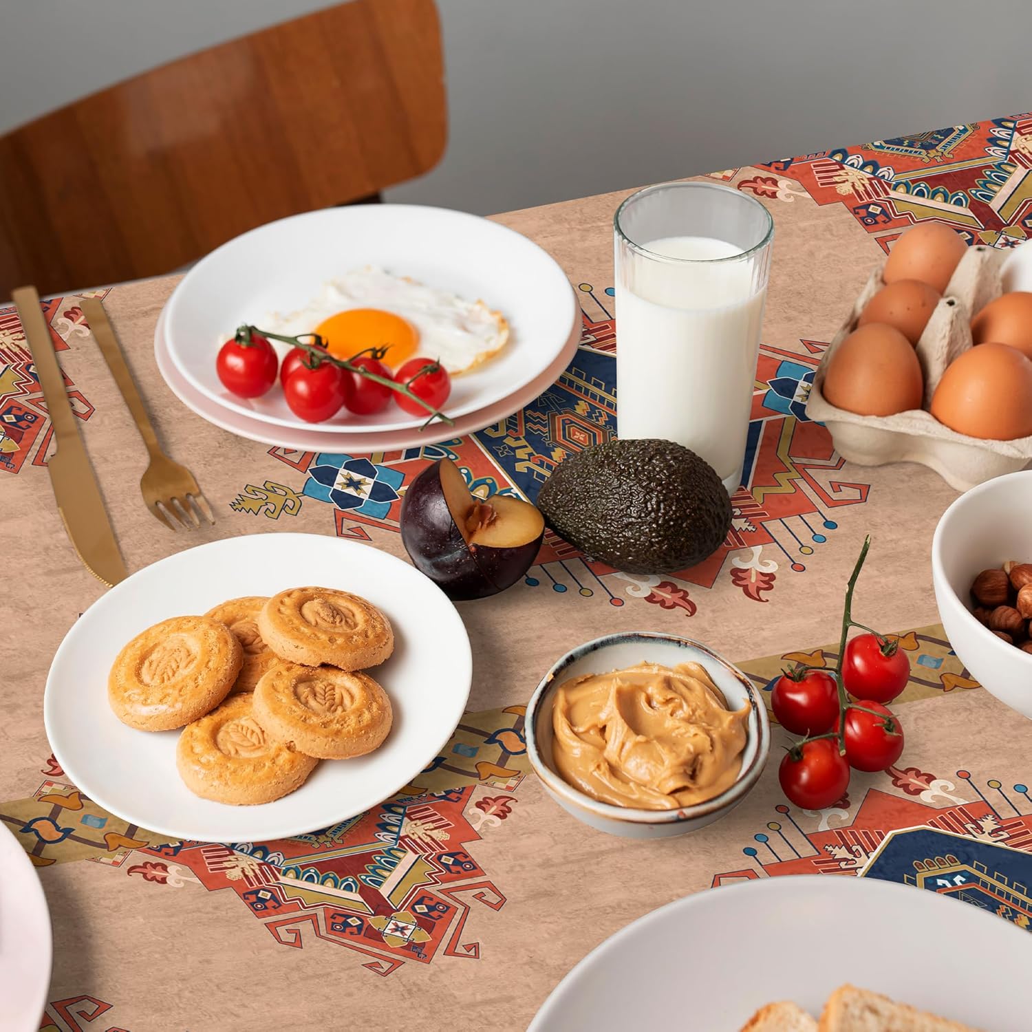 Aztec Boho Party Tablecloth - 3Pcs Vintage Boho Plastic Table Cover 87 x 51 Inches Geometric Rustic Table Cloth Disposable Farmhouse Triangle Tablecloth for Kitchen Birthday Party Supplies