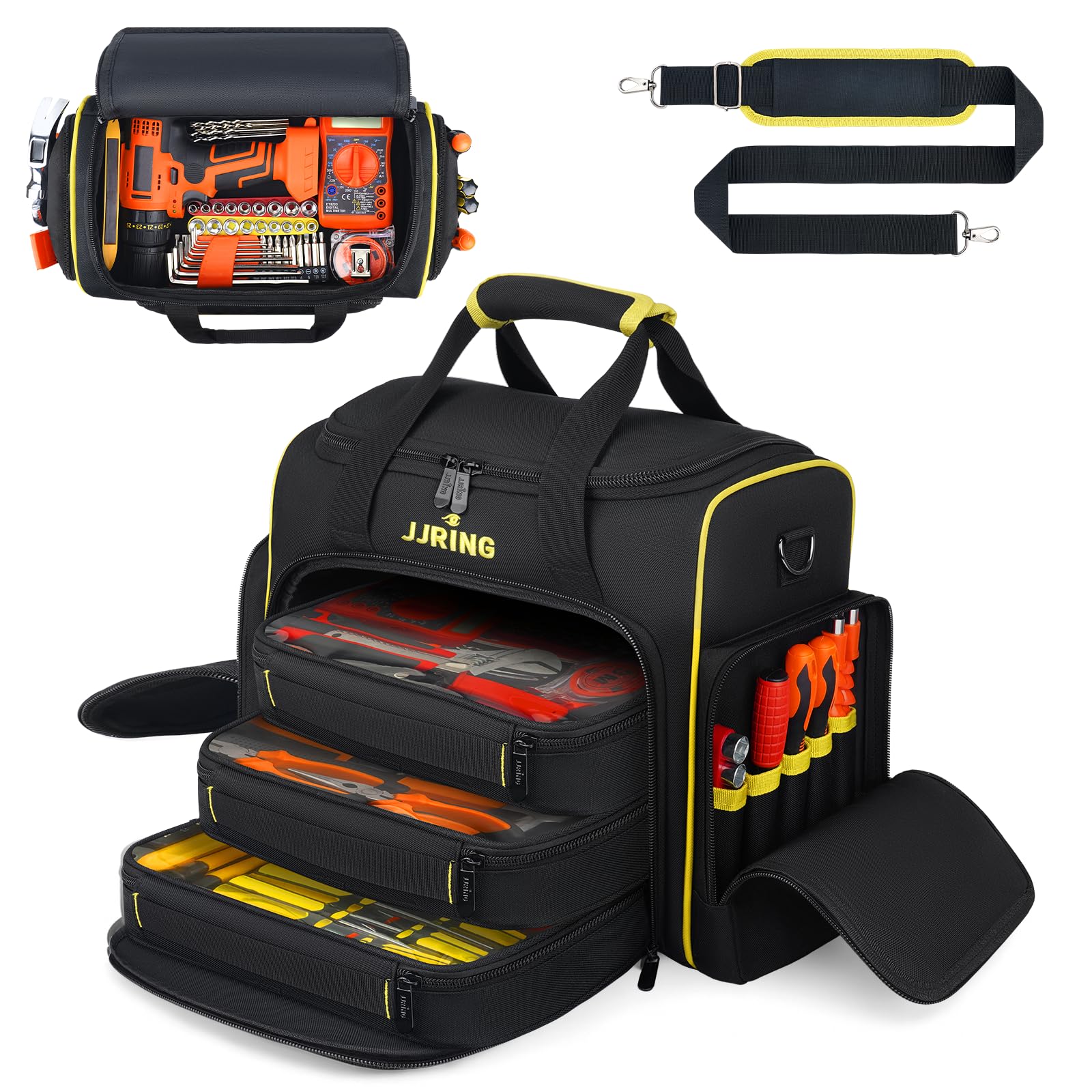2.0 Gen Tool Bag With 3 Removable Cases, Yellow | Double Layers & Large Capacity Multi-Po…
