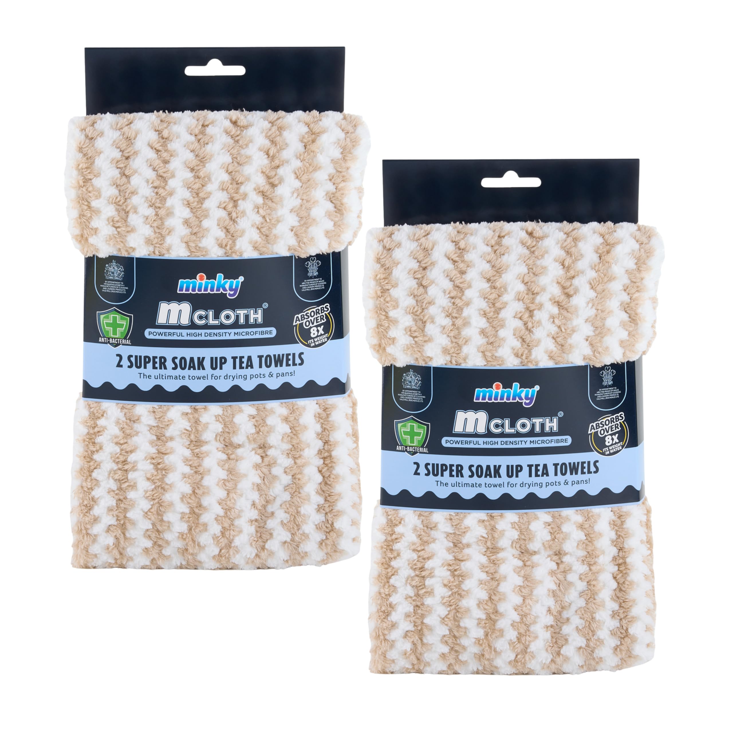 Minky Super Soak Up Tea Towels Beige Pack of 4, Ultra-Absorbent, Powerful High-Density Microfibre, Anti-Bacterial Formulation, Hanging Tag For Easy Storage, Machine Washable (4, Beige)