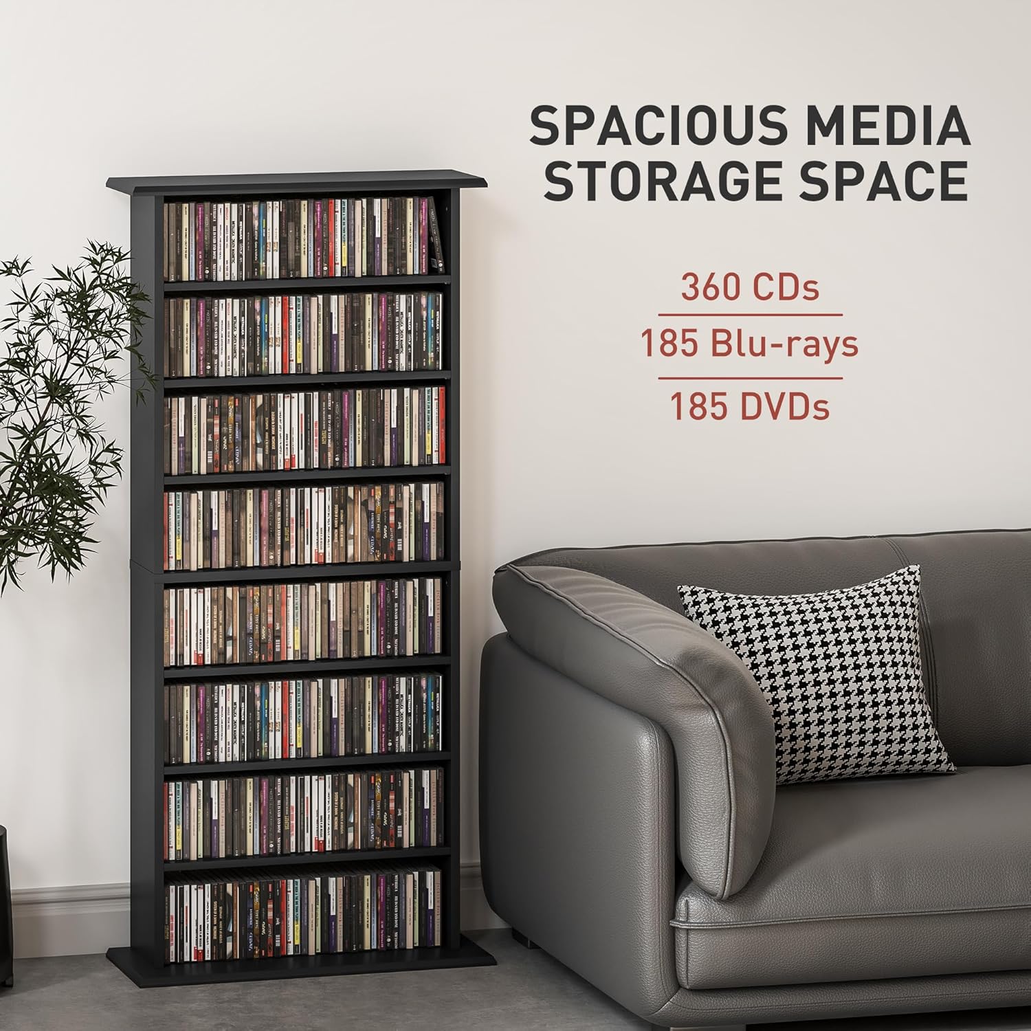 Image showing the media cabinet filled with CDs, DVDs, and Blu-rays, highlighting its storage capacity.