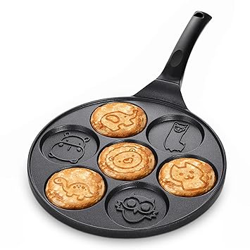 Griddle Pan, Pancake Pan Nonstick 10 Inch animal Pancake Maker Mini Pancake Mold Pan 7-Cup Blini Pan for Kids Gifts Cake, black