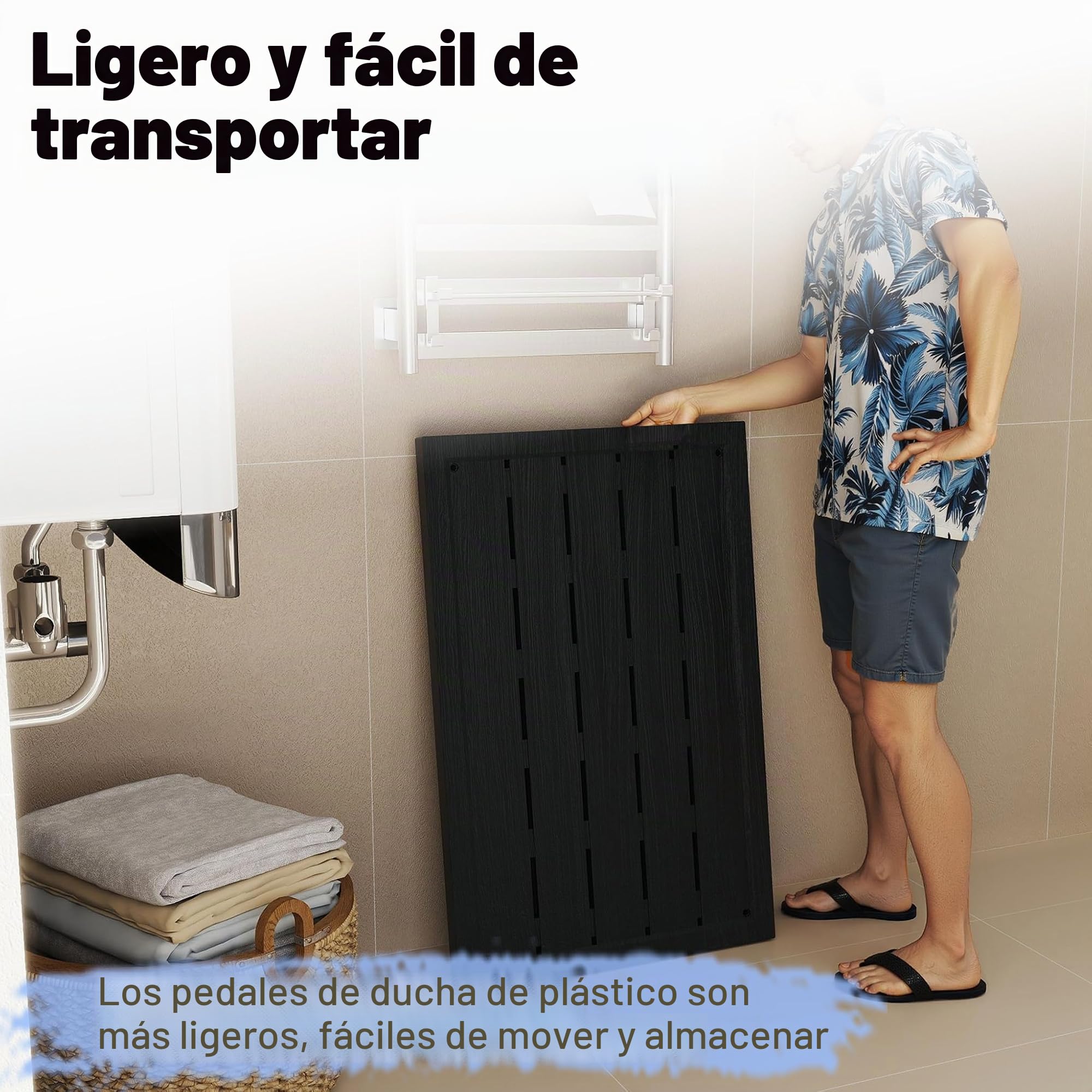 UISEBRT Elemento de Suelo para Ducha Solar de WPC, Placa de Suelo para Ducha de jardín, Piscina, Escalera para Piscina, Ducha, Antideslizante, Antracita, 100 x 65 x 4 cm