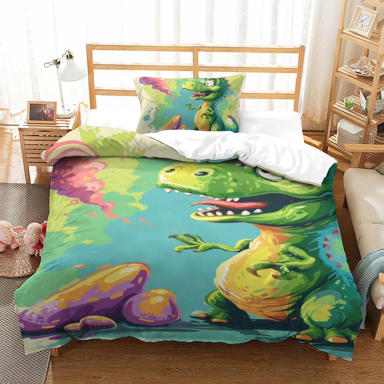 Housse de couette dinosaure 3D microfibre parure de lit 135x200cm