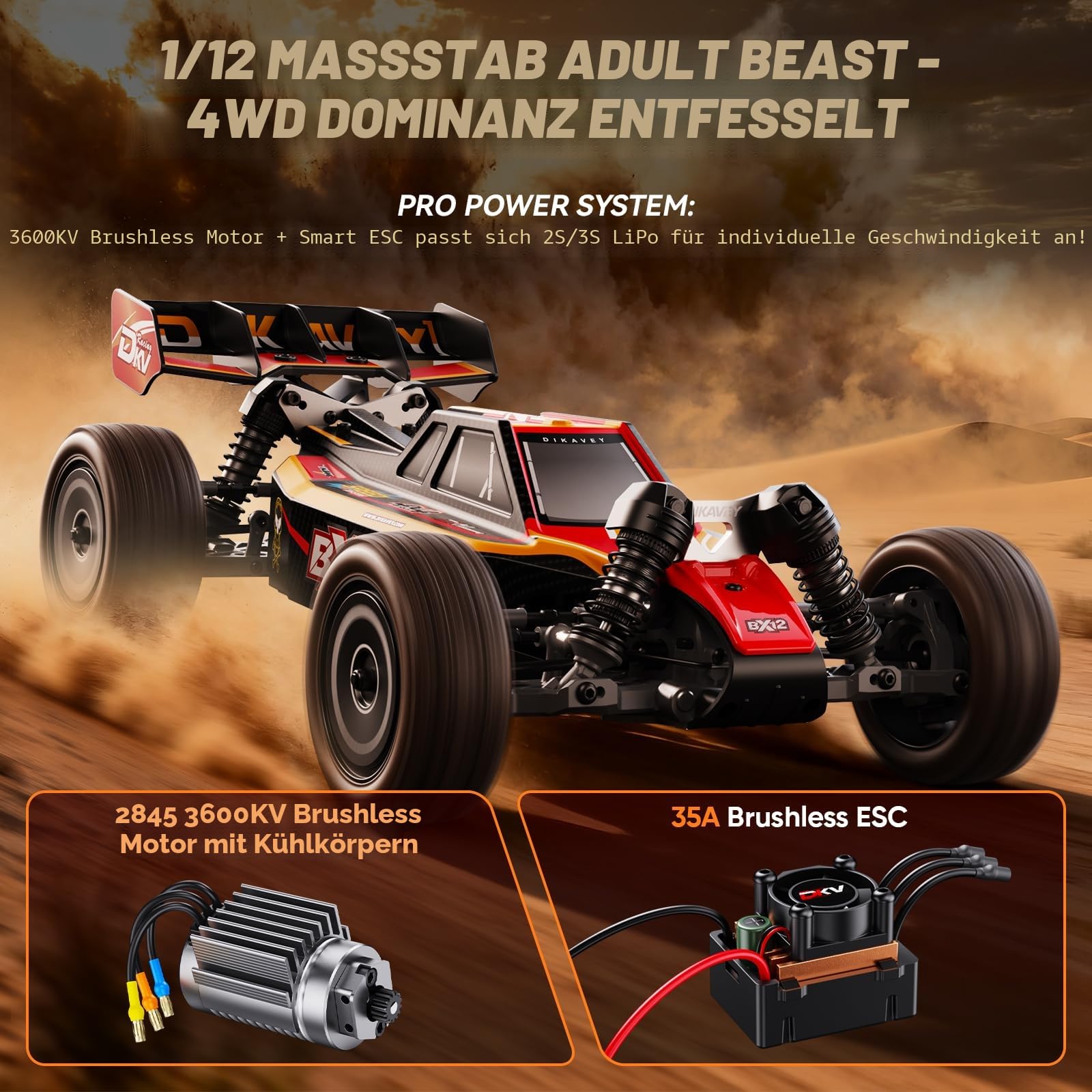1/12 bürstenlose RC-Autos für Erwachsene, Max 50 MPH schneller RC-Buggy, All-Terrain-Hochgeschwindigkeits-Fernbedienungsauto, Hobby-Offroad-RC-Truck, 4x4-Trucks mit 3S-Batterie