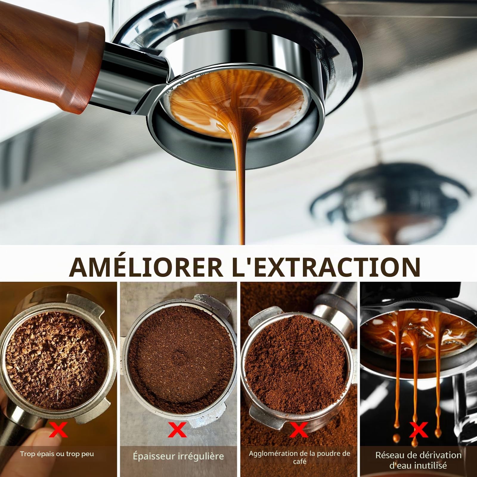 Porte-filtre expresso sans fond à 3 oreilles, 51 mm, acier inoxydable de qualité supérieure, compatible Delonghi EC680/EC685, écran et panier inclus