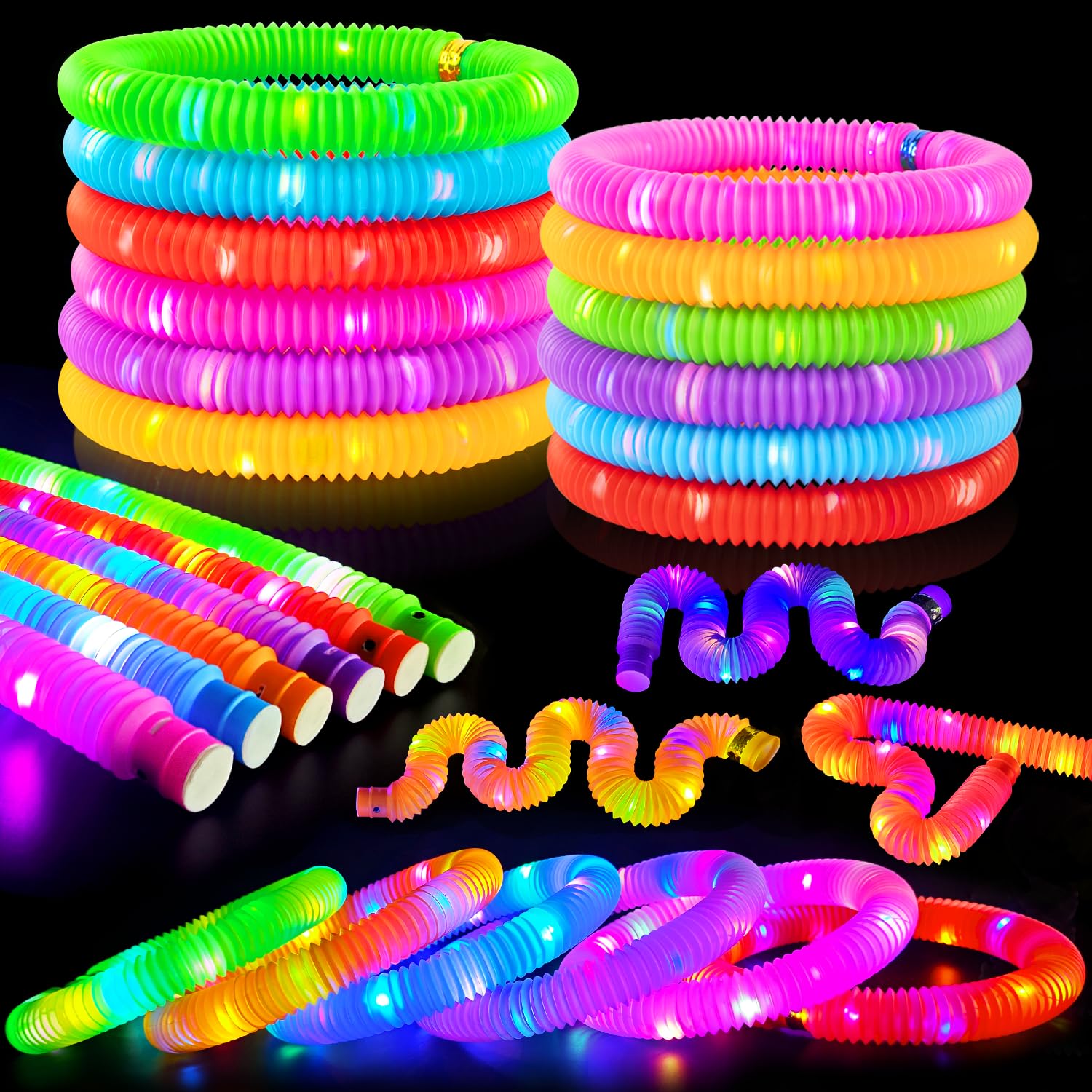 24 PCS Light Up Party Favors Supplies for Kids 4-8-12,Bulk Christmas Glow Sticks Bracelet Necklace Accessories for Toddlers,Birthday Return Gifts,Classroom Treats Goodie Bag Stuffers for Boys Girls
