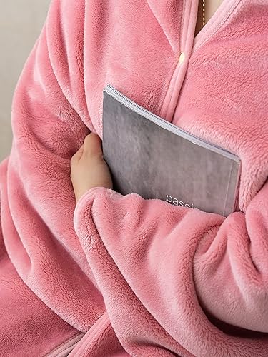 Miniatura 3 de Mellowdy Shawl Blanket Pillow 2-in-1 with Sleeves for Office, Work, Home (Blossom Pink, 40x60) - Wearable Adult Snuggie Coat Poncho, Airplane Travel