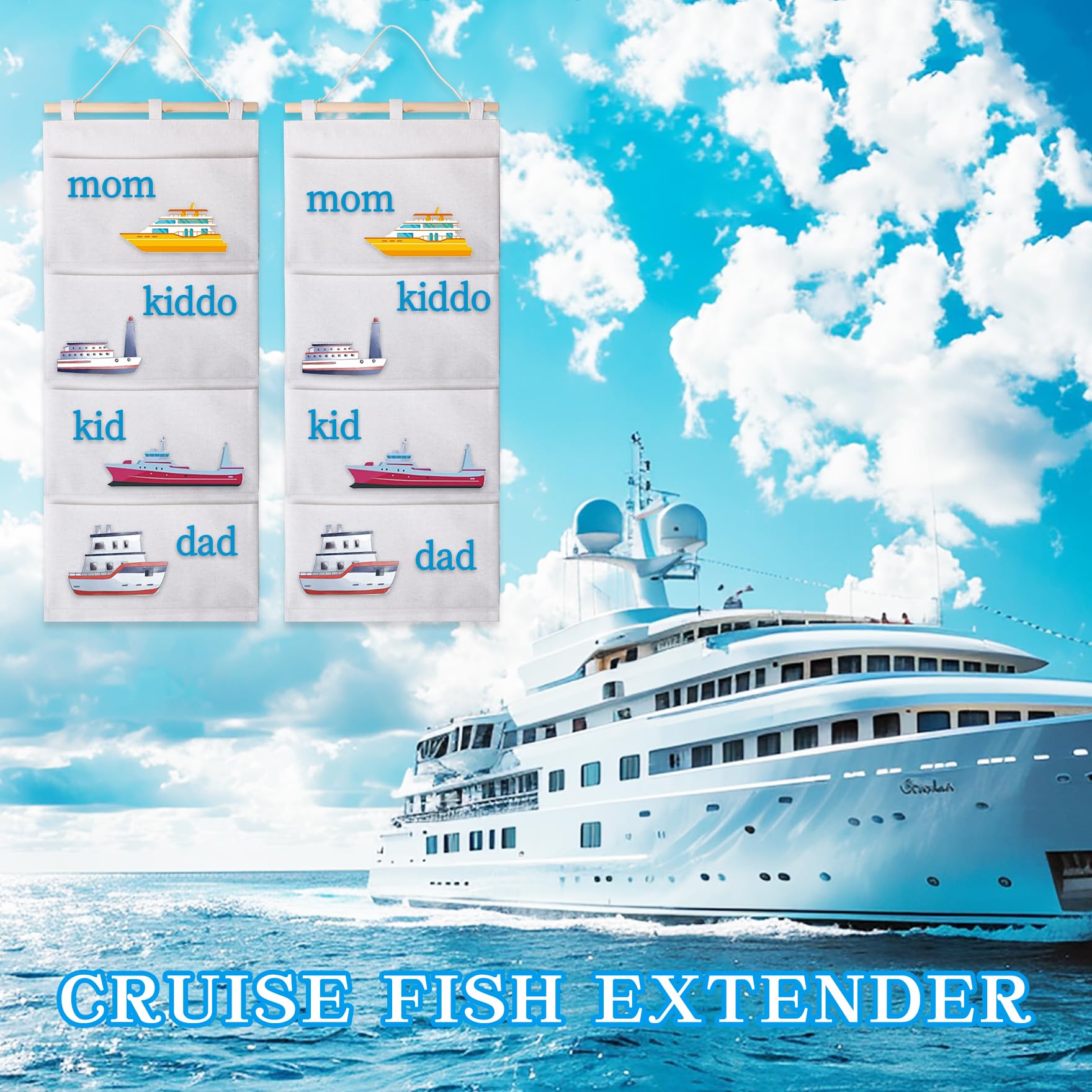 Klmnop 2 Pcs Fish Extender Hanging Organizer with 4 Pockets, Cotton Linen Wall Hanging Storage Bag for Cruise Travel Cabin Door Exchange Gifts(White)