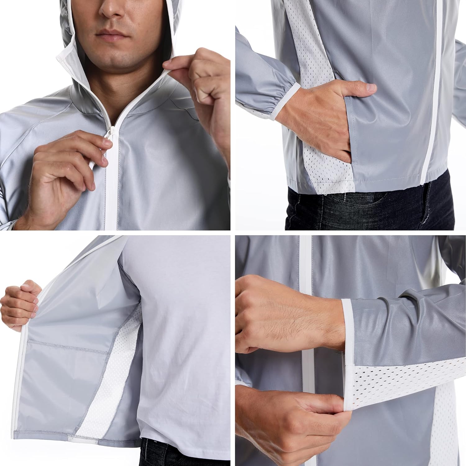 LZLRUN Full Zip Athletic Running Hooded Reflective Jackets for Men and Women Lightweight Hoodie with Safe & Rave Track Jacket