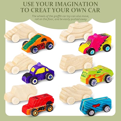 Miniatura 4 de Lenwen 48 piezas de juguetes de madera para fiestas, autos de madera sin terminar, autos de juguete de madera, artes y manualidades, juguetes de
