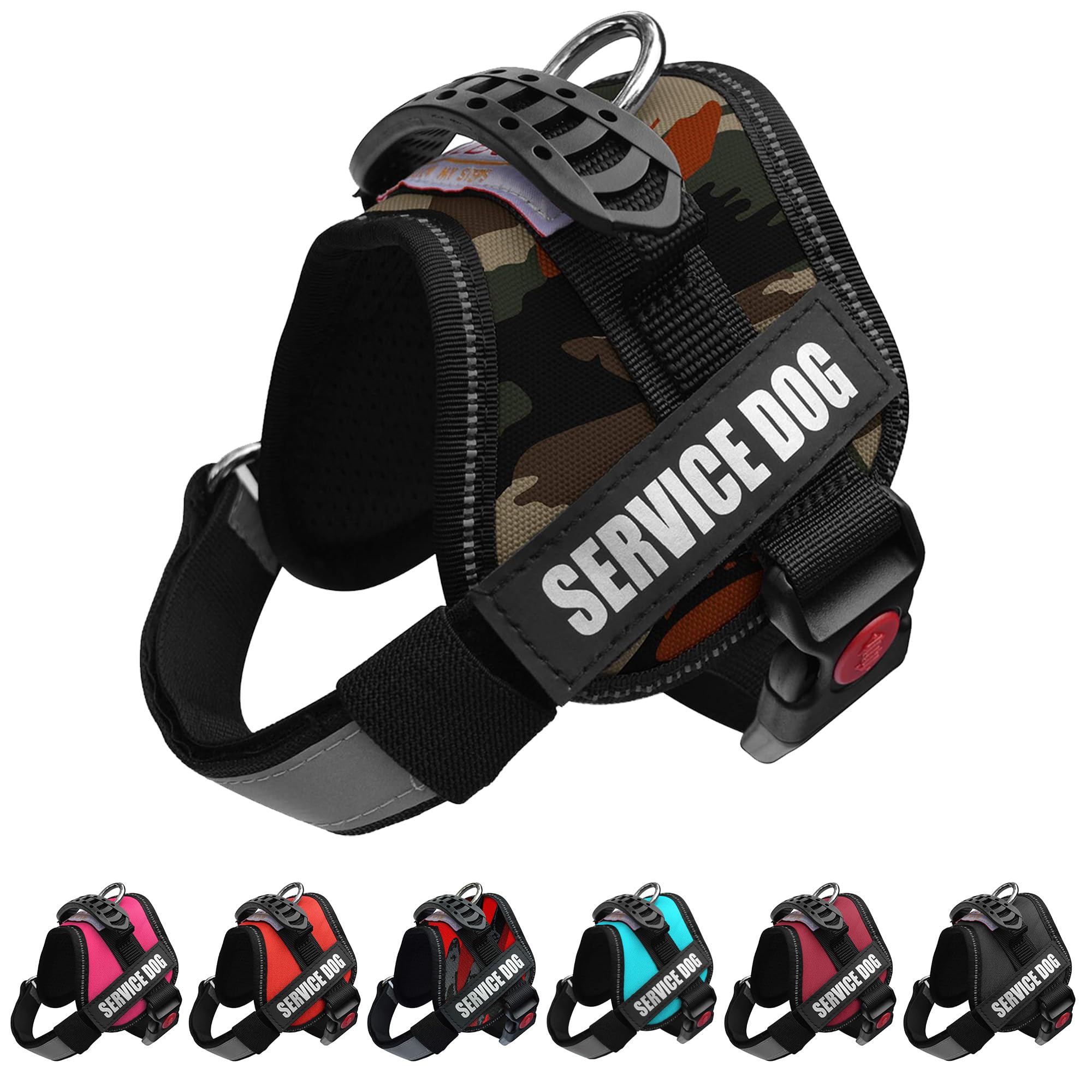 ALBCORP Service Dog Vest Harness – Reflective, No-Pull Harness with Handle & Comfy Mesh Padding – Sizes XXS-XL for Puppies, Small & Large Dogs – 2 Removable Service Patches Included (XXS, Green Camo)