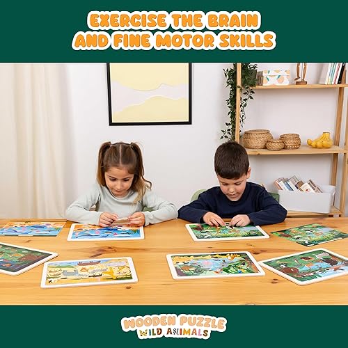 Miniatura 8 de BONNYCO Rompecabezas de madera para niños de 4 a 6 años y 3 a 5 años. Juego de 6 rompecabezas de 24 piezas con tablero, animales de diversos