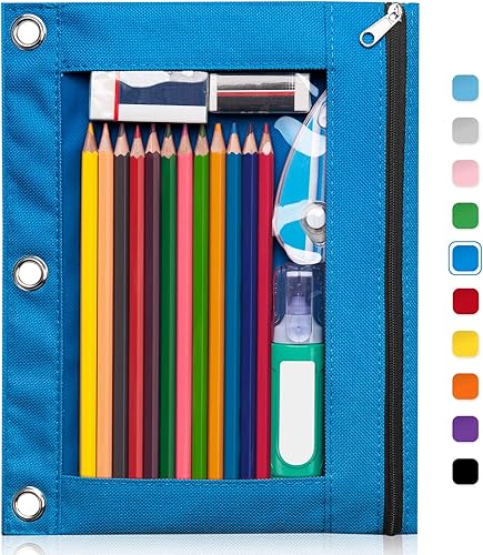 Forvencer Estuche para lápices para carpeta de 3 anillas, bolsa para lápices con cremallera suave, estuche transparente para ventana para carpeta,