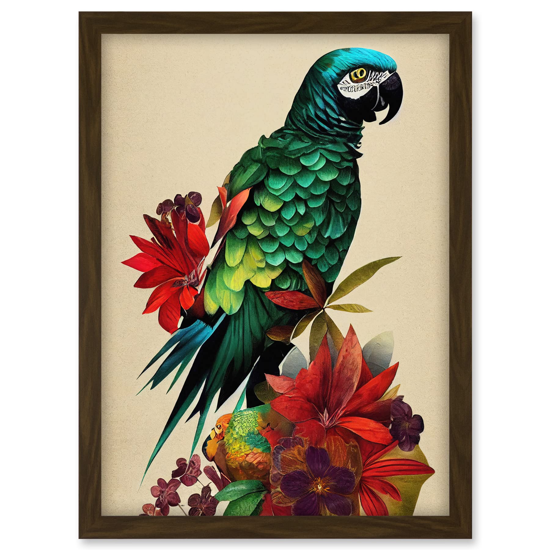 Doppelganger33 LTD Exotic Flowers And Feathers Macaw Parrot And Jungle Blooms Artwork Framed A3 Wall Art Print