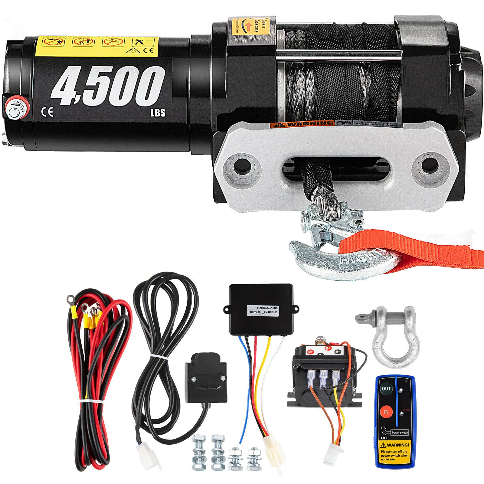 4500LBS Electric Recovery Winch Truck ATV 12V Wireless Remote Control Synthetic Rope Winches Home Use