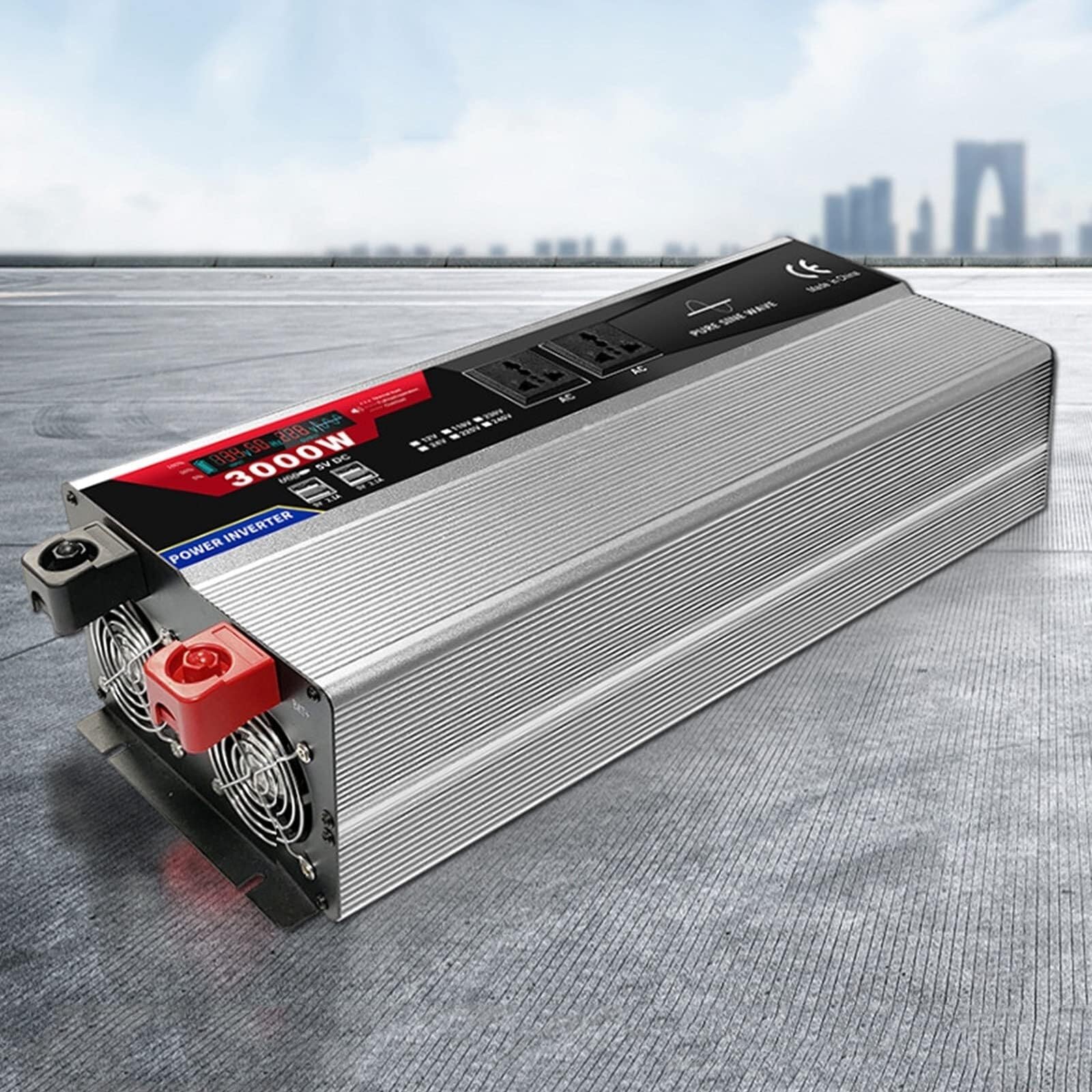 NVSFZGIYG Power Inverter Pure sine Wave 12V/24V to 110V/220V DC to AC Converter with Outlets 6 USB Ports and LCD Display(12Vto220V,3000W)