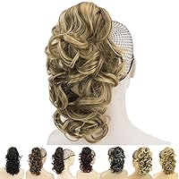 Vista 11 de IMISSU Extensiones de cabello rizado desordenado, cola de caballo con clip en extensiones de cola de caballo (negro degradado borgoña)