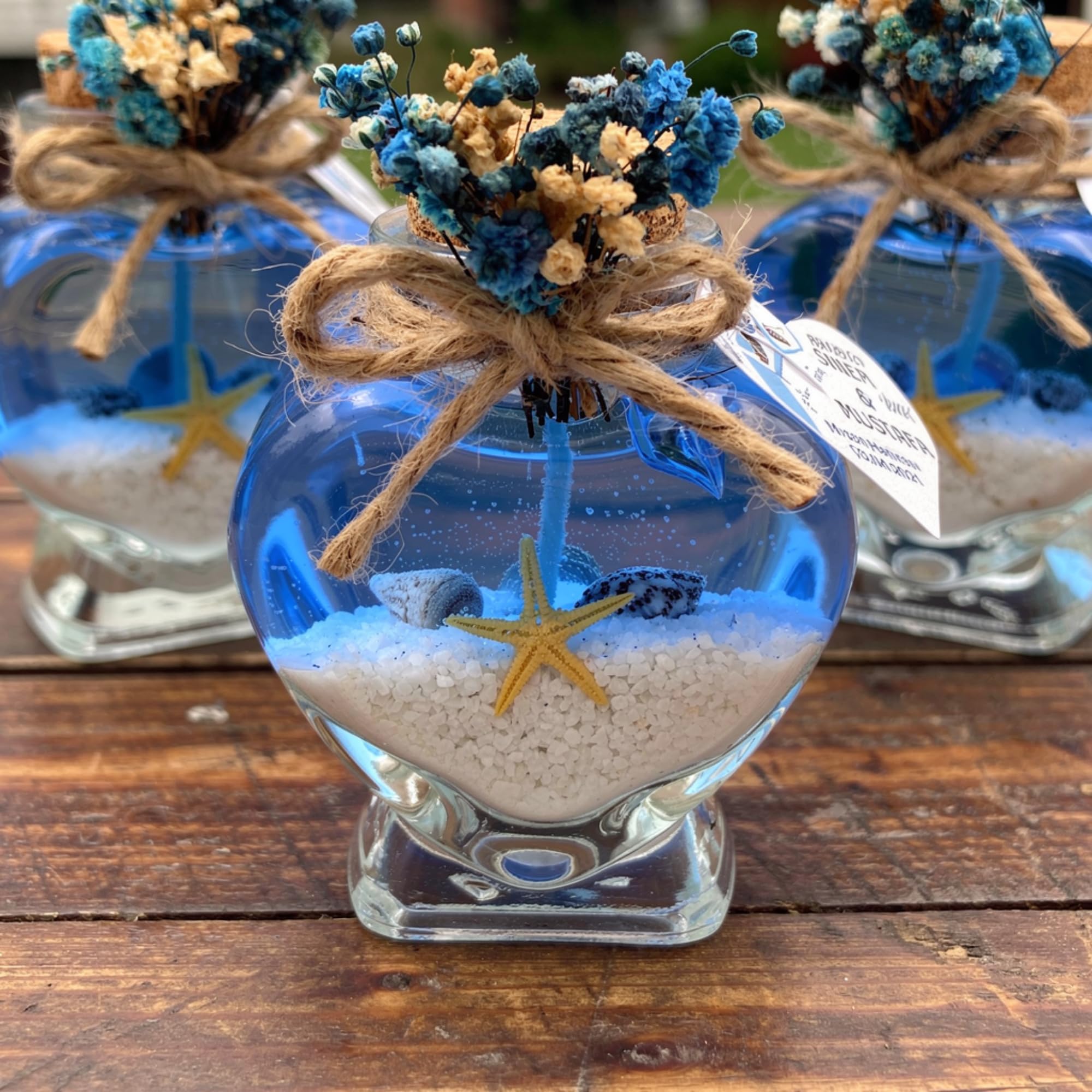Detalle de Boda para Invitados Juego a Granel de Velas de Cristal con Forma de Corazón (Gel Azul Arena Blanca, Juego de 20)