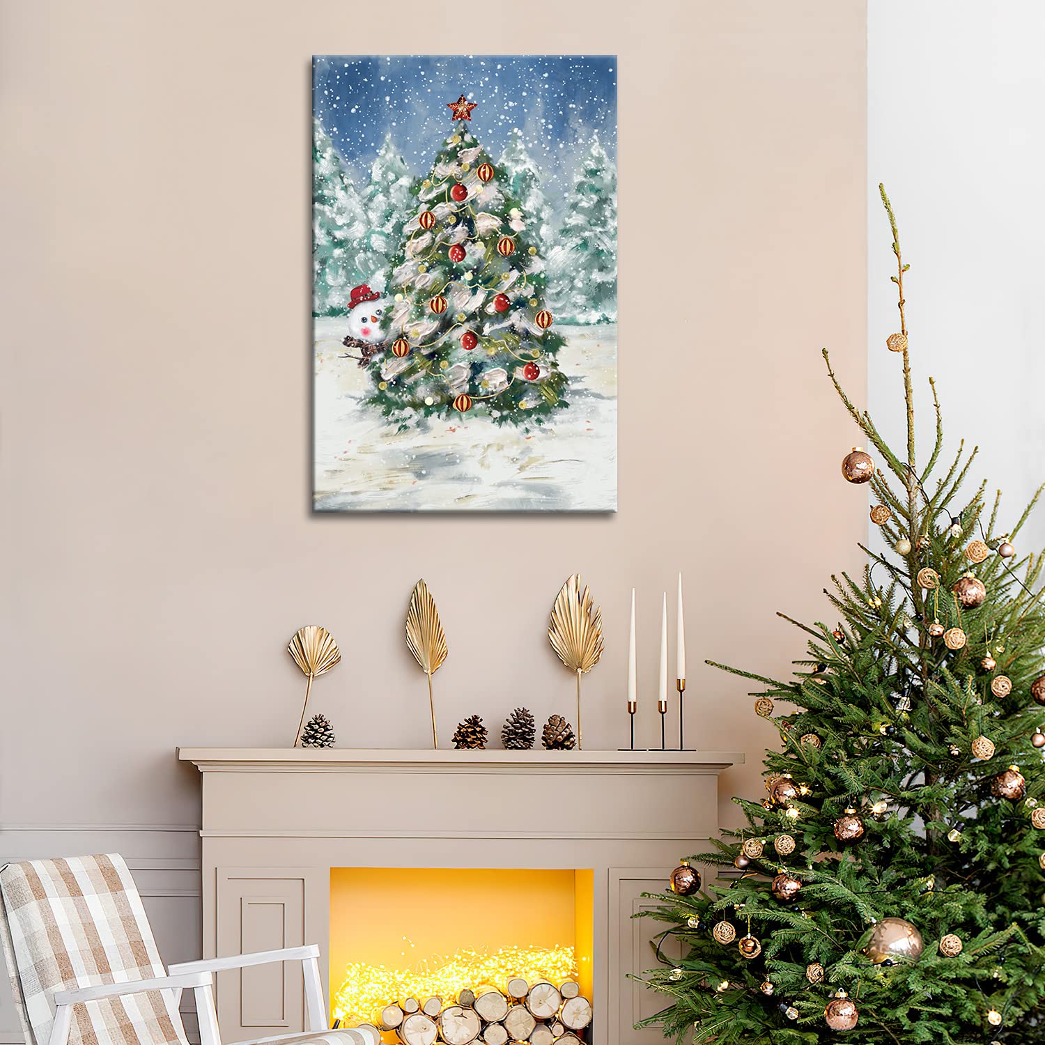 Christmas Wall art, Chiristmas Tree with Lights Lanscape