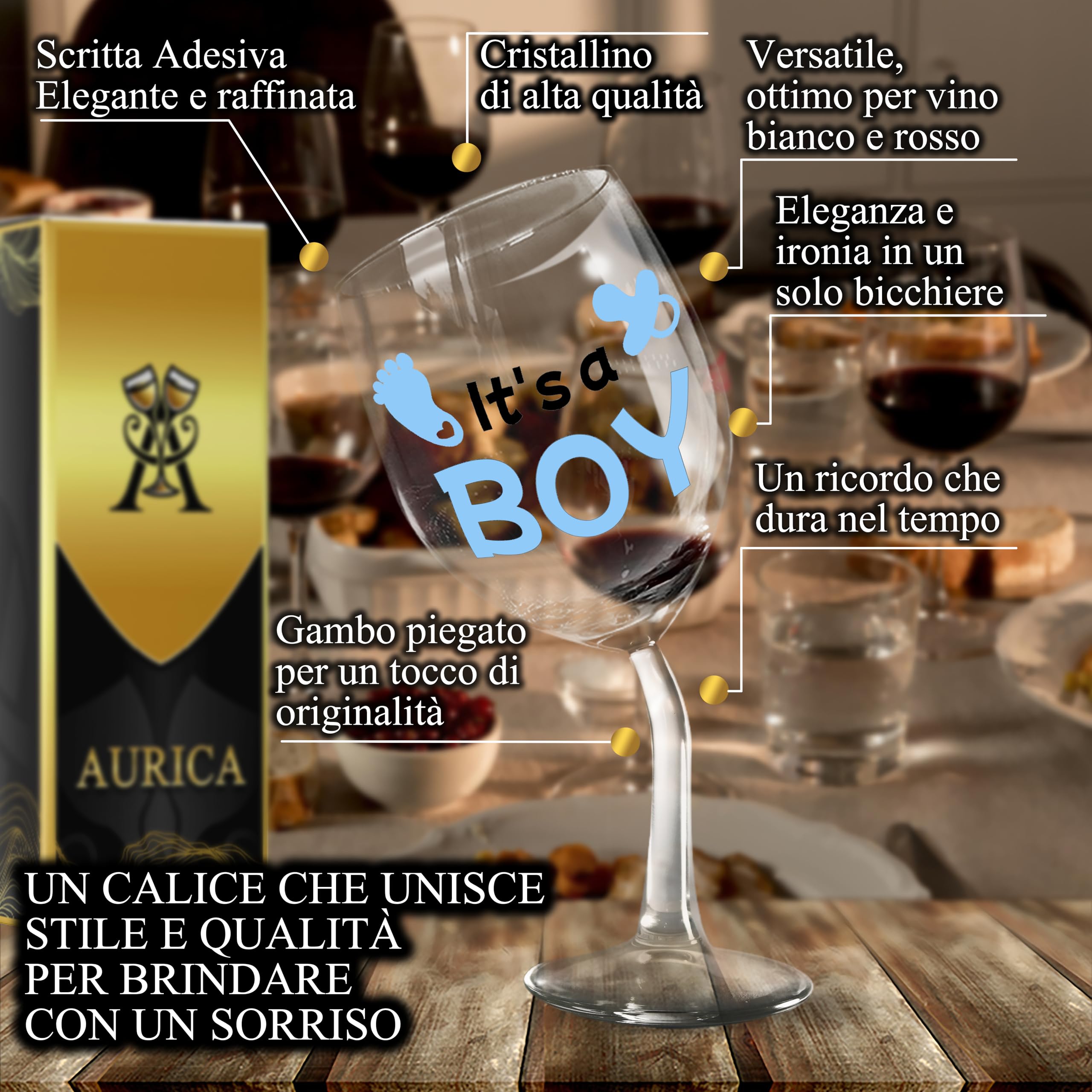 Calice Vino Personalizzato Piegato Baby Shower - Un Modo Originale Per Rivelare Il Sesso Del Tuo Bambino - Boy Or Girl?